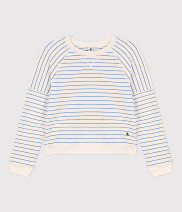 Women's Cotton Sweatshirt Ecru/blue