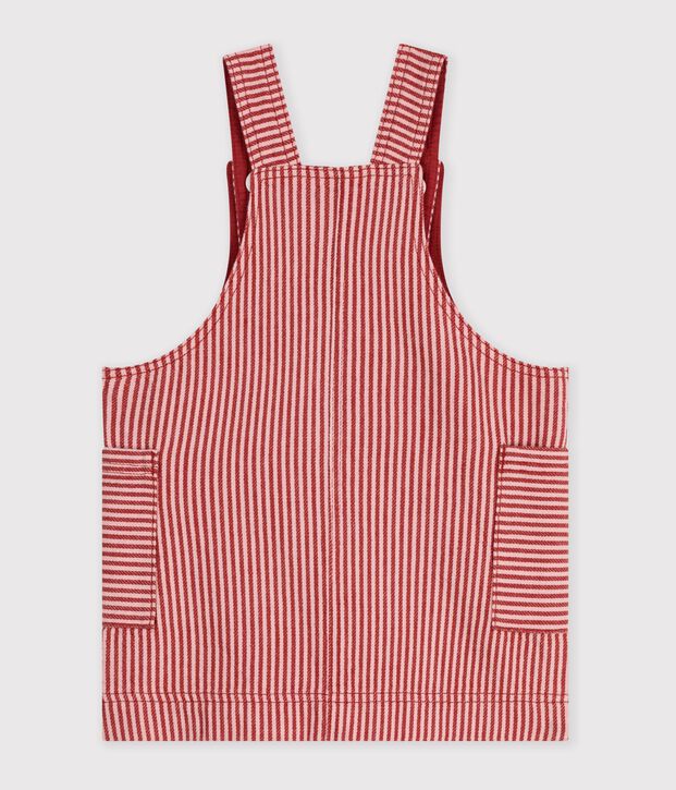Babies' sleeveless stripy cotton dress with a heart badge pink/pink