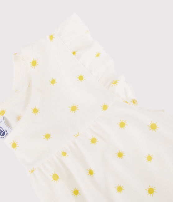 Girls' Sun Themed Cotton Short Pyjamas MARSHMALLOW white/ORGE