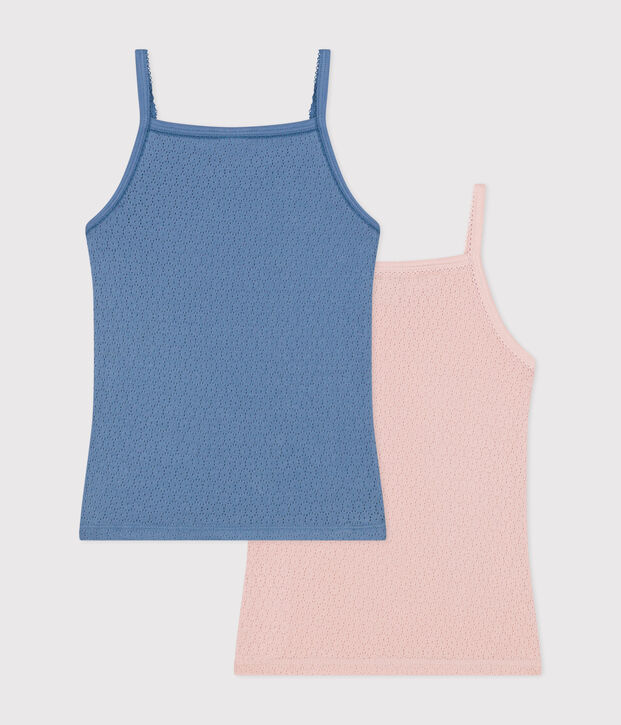 Children's openwork cotton tank tops with fine straps - 2-pack multicolor