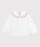 Children's long-sleeved plain cotton poplin blouse ECUME white