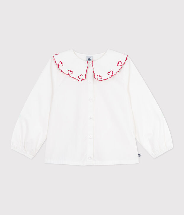 Children's long-sleeved plain cotton poplin blouse white