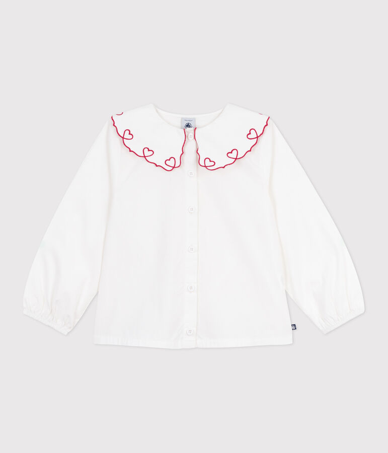 Children's long-sleeved plain cotton poplin blouse white