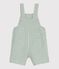 Babies' short-legged stripy cotton/linen dungarees green/green