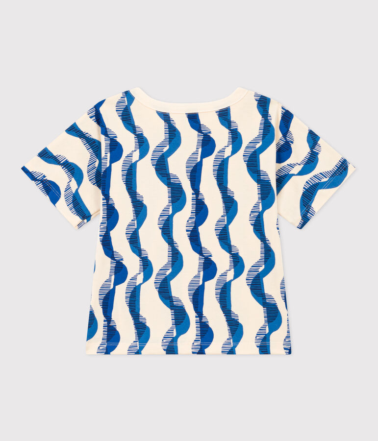 Girls' short-sleeved cotton T-shirt Ecru/multicolor