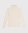 Women's iconic roll neck T-shirt in decorative rib knit MONTELIMAR CHINE beige