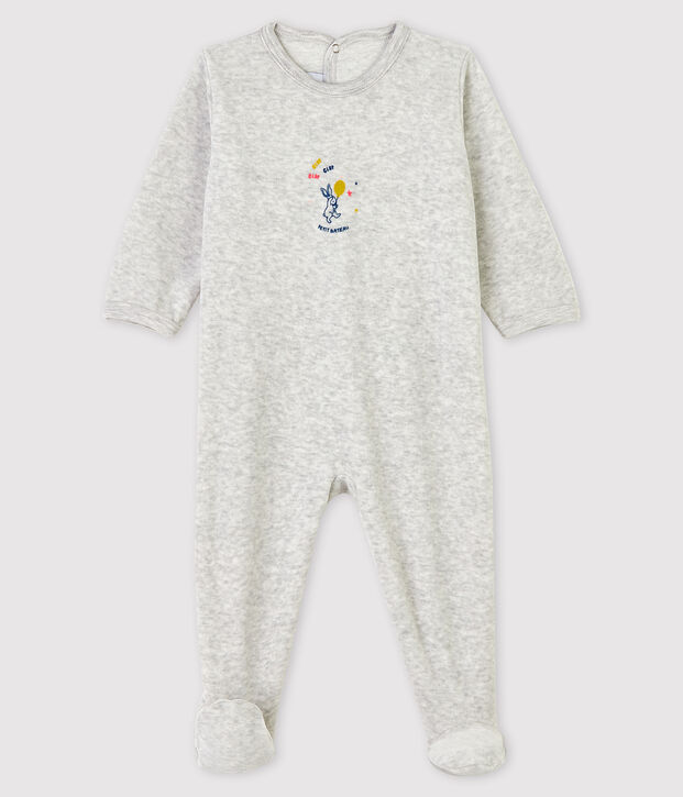 Babies' Marled Grey Velour Sleepsuit BELUGA CHINE