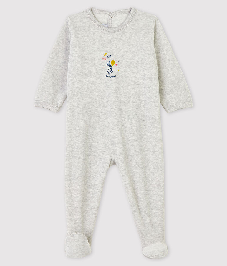 Babies' Marled Grey Velour Sleepsuit BELUGA CHINE grey
