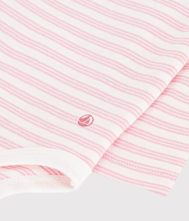Babies' stripy cotton rollneck body pink/pink