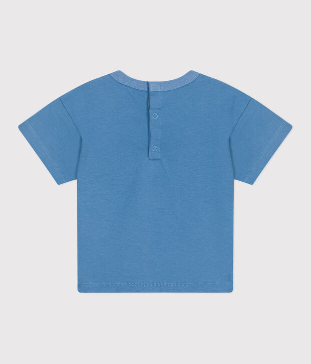Babies' short-sleeved plain cotton T-shirt blue