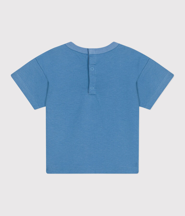 Babies' short-sleeved plain cotton T-shirt blue