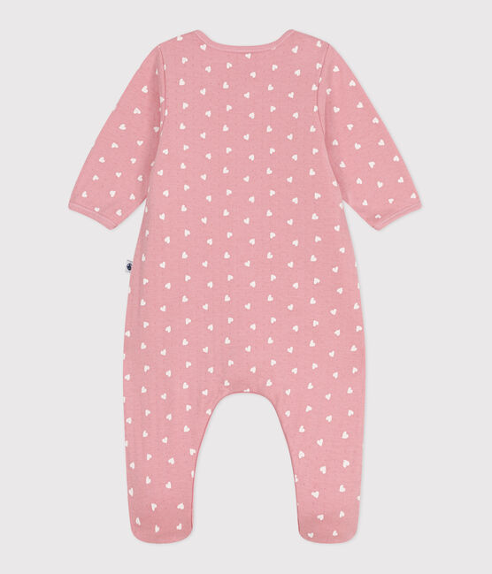Babies' bodyjama in small heart print tube knit CHARME pink/MARSHMALLOW white