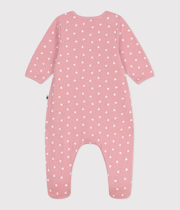 Babies' bodyjama in small heart print tube knit pink/white