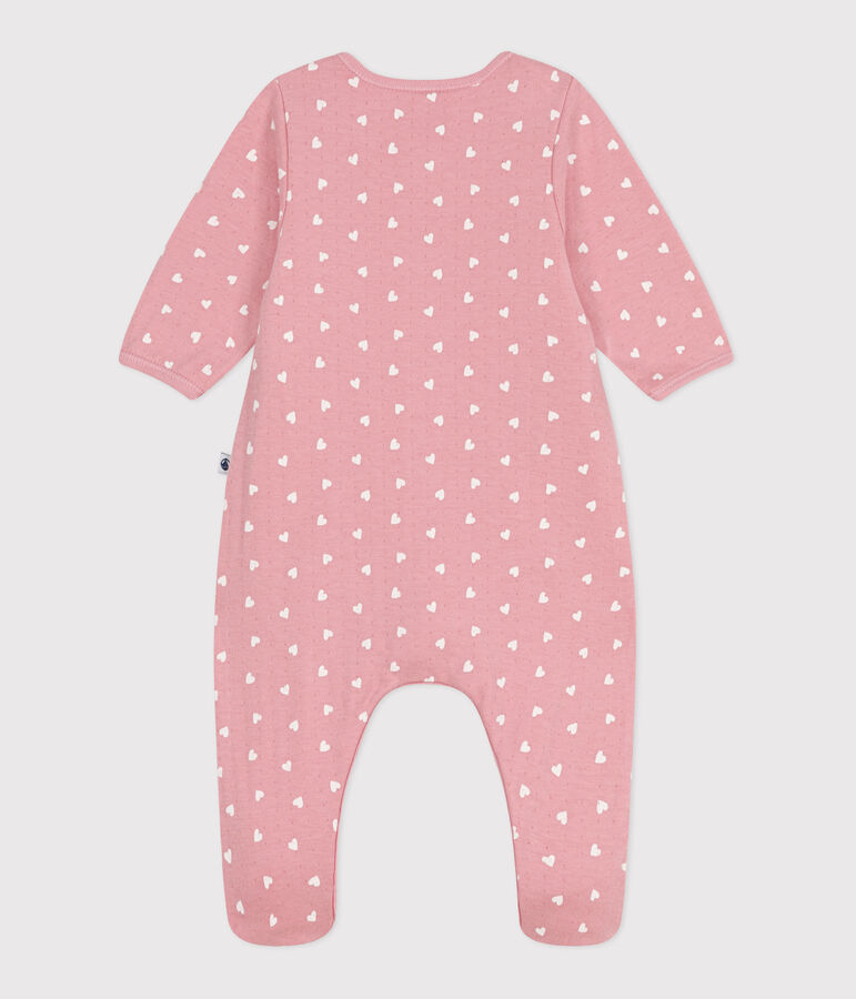Babies' bodyjama in small heart print tube knit pink/white