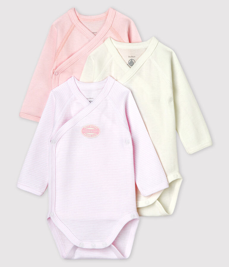 Babies' Pinstriped Long-sleeved Wrapover Organic Cotton Bodysuits - 3-Pack multicolor