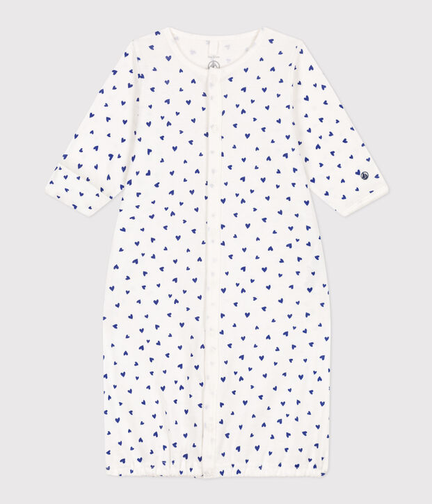 Heart Patterned Cotton Jumpsuit/Sleeping Bag white/blue