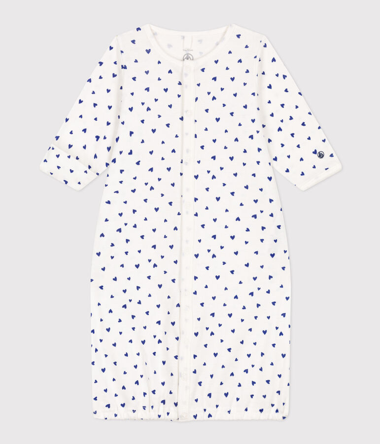 Heart Patterned Cotton Jumpsuit/Sleeping Bag white/blue