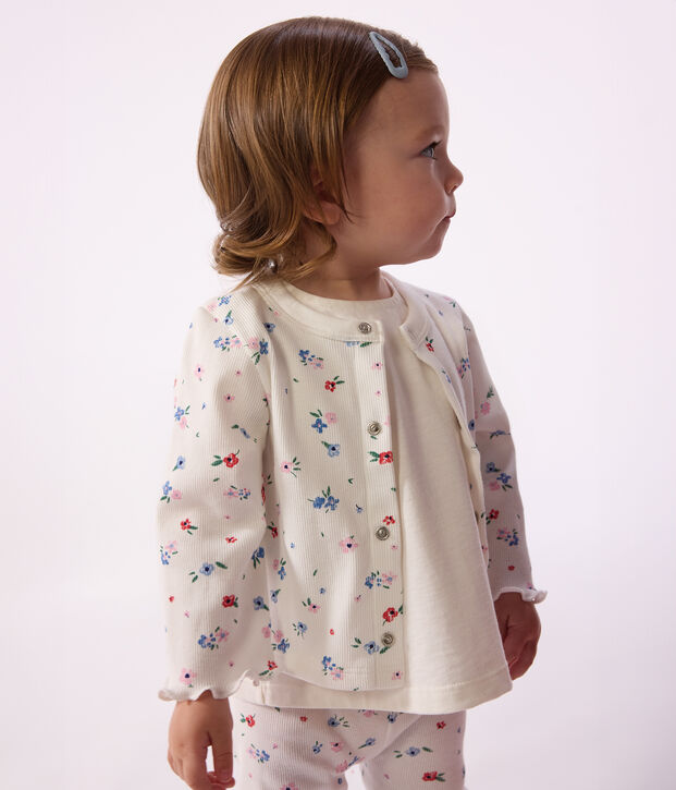 Babies' floral-print cotton cardigan white/multicolor