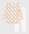 Girls' Owl Themed Velour and Cotton Nightdress with Leggings MARSHMALLOW white/ECUREUIL