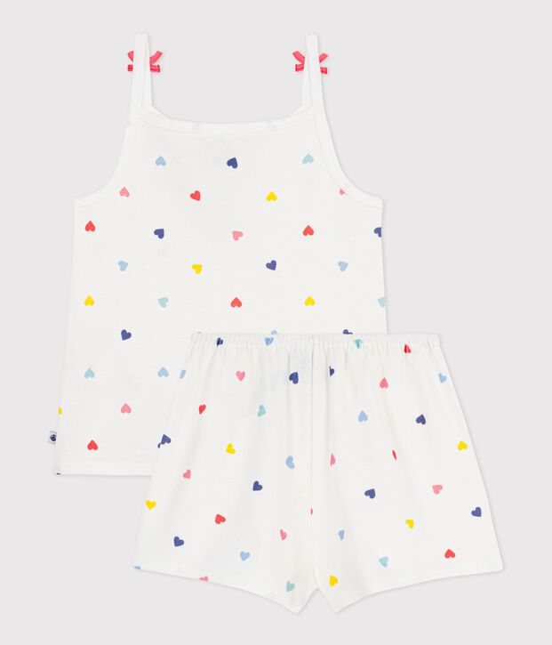 Children's short and strappy heart print cotton pyjamas white/multicolor