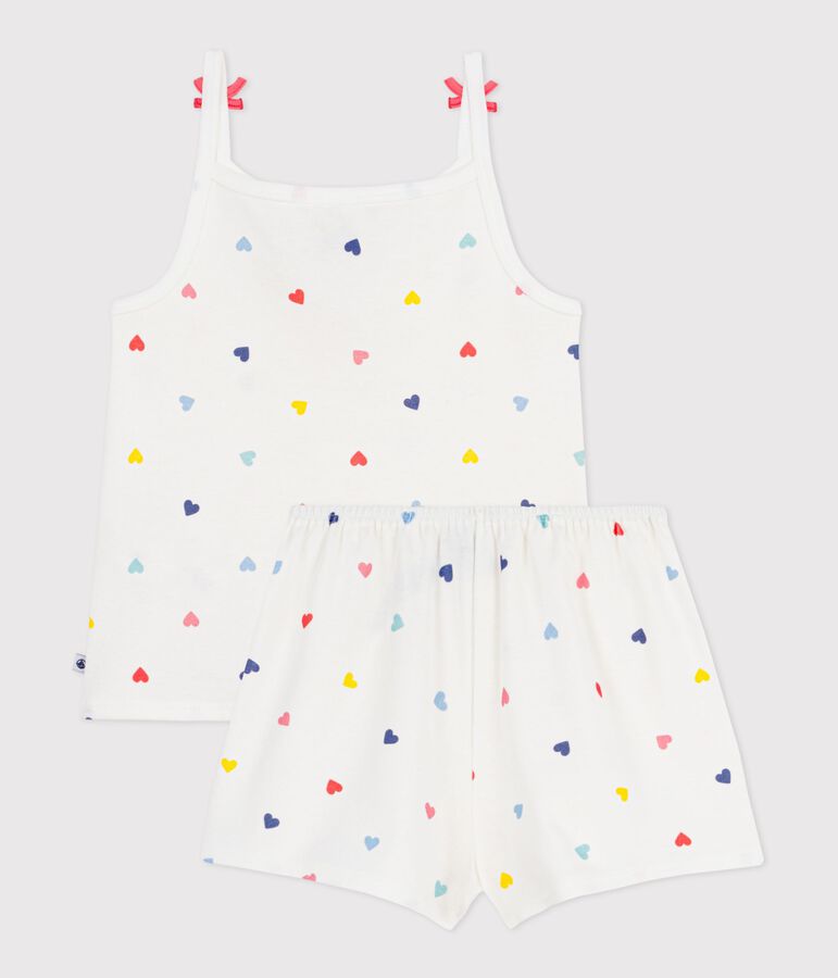 Children's short and strappy heart print cotton pyjamas white/multicolor