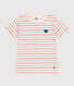 Children's short-sleeved cotton T-shirt with stripes and a heart
