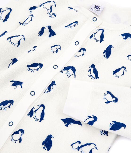 Unisex Long Jumpsuit in Extra Warm Brushed Terry Towelling MARSHMALLOW white/MAJOR blue