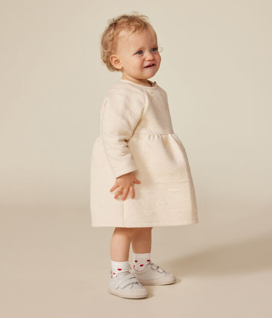Babies' long-sleeved quilted tube knit dress AVALANCHE Ecru