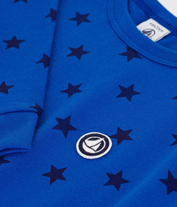 Children's long-sleeved printed cotton T-shirt blue/blue