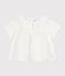 Babies' short-sleeved blouse in plain cotton poplin. MARSHMALLOW white