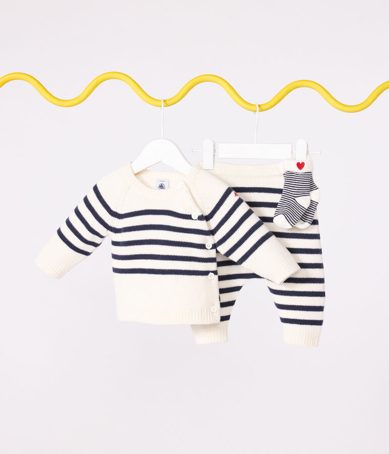 Babies' 2-piece stripy knit Breton top outfit white/blue