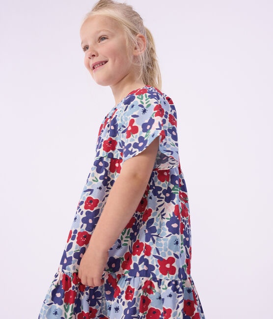 Children's short-sleeved floral print cotton dress MARSHMALLOW white/MULTICO white