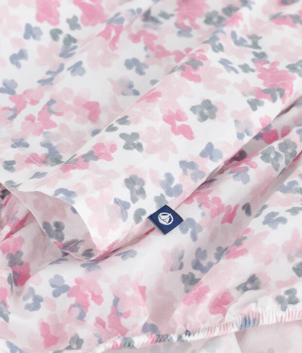 Babies' short-sleeved printed cotton dress with matching bloomers white/multicolor