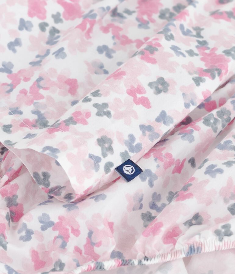 Babies' short-sleeved printed cotton dress with matching bloomers MARSHMALLOW white/MULTICO white