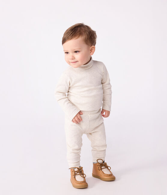 Babies' plain cotton leggings MONTELIMAR CHINE beige