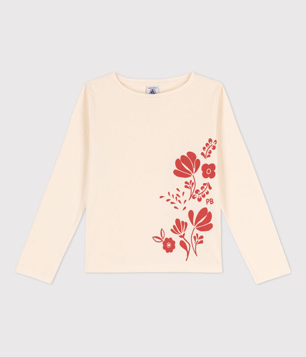 Children's Unisex Long-Sleeved Cotton T-Shirt Ecru/orange