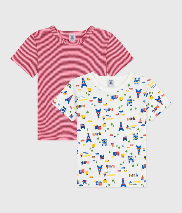 Pack of children's long-sleeved Paris print cotton T-shirts multicolor