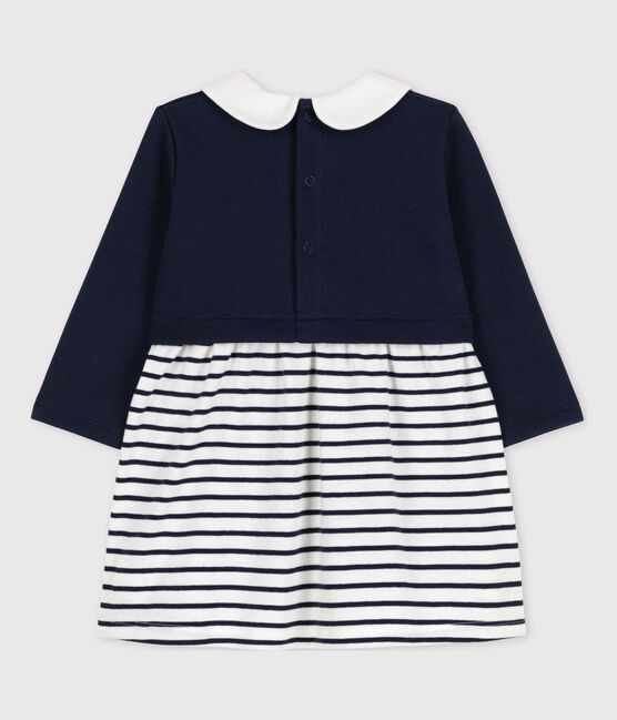 Babies' Long-Sleeved Dual Material Dress SMOKING blue/ECUME white