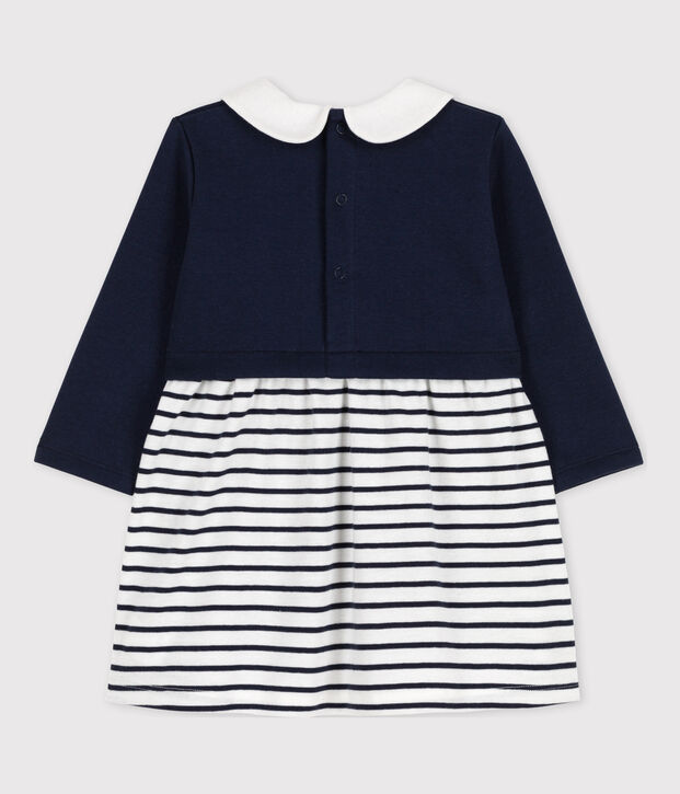 Babies' Long-Sleeved Dual Material Dress blue/white