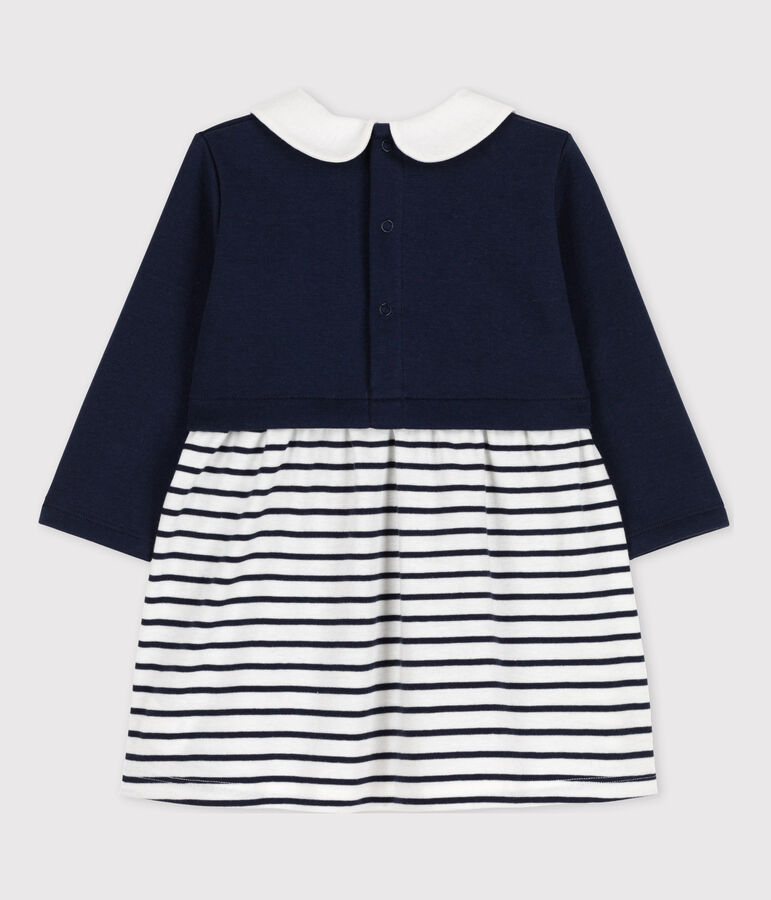 Babies' Long-Sleeved Dual Material Dress blue/white