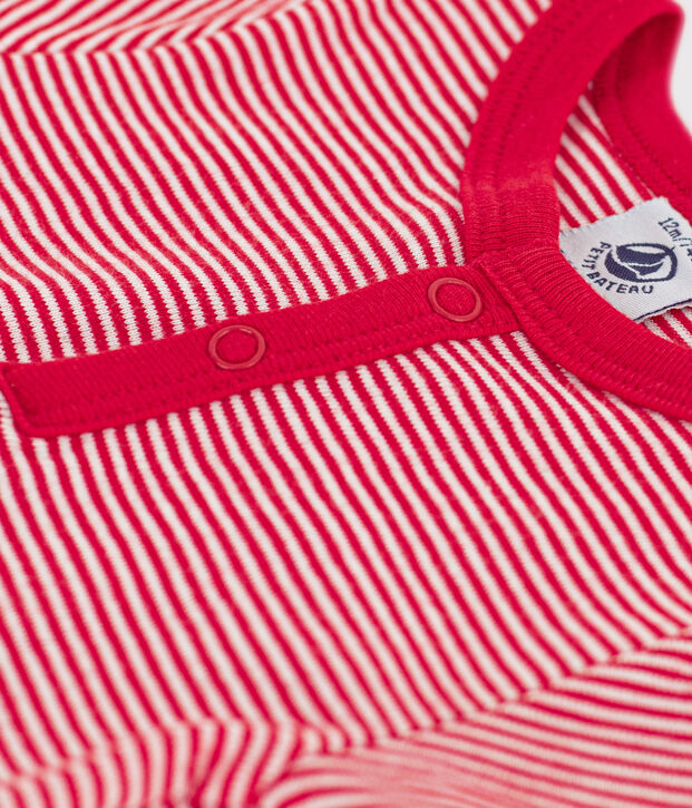 Babies' Short-Sleeved Pinstriped Cotton Bodysuit red/white