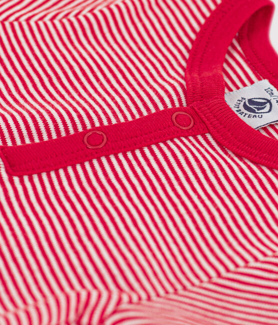 Babies' Short-Sleeved Pinstriped Cotton Bodysuit CORRIDA red/MARSHMALLOW white