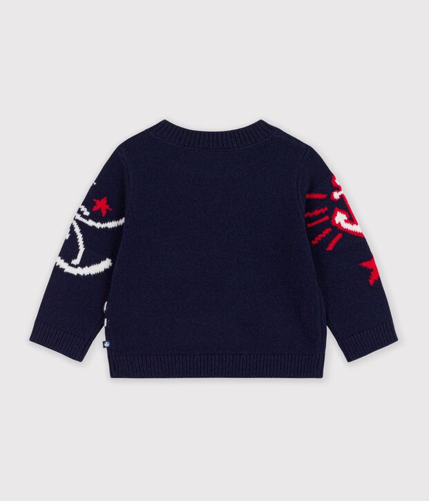 Babies' jumper in wool and cotton with  jacquard patterns blue/multicolor