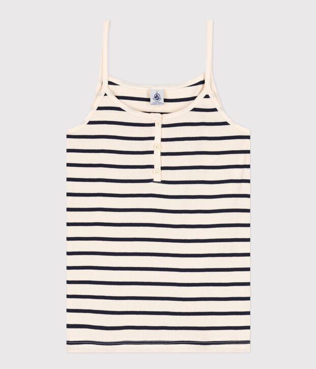 Women's Cotton Strappy Shirt Ecru/blue