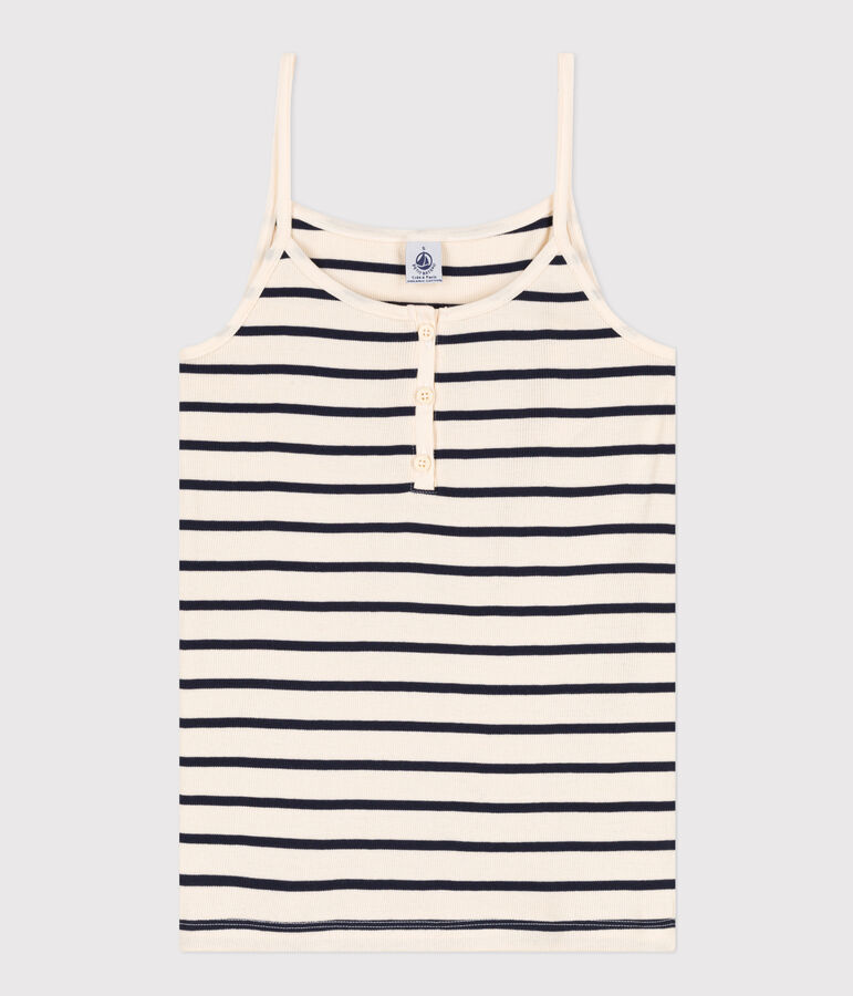 Women's Cotton Strappy Shirt Ecru/blue