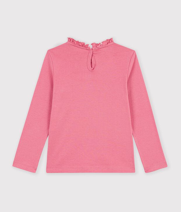 Children's long-sleeved plain T-shirt with a collar pink