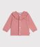 Babies' plain wool and cotton knit cardigan with a collar pink