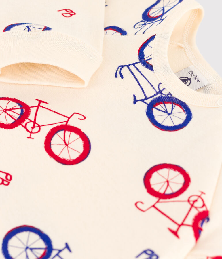Babies' Bike Themed Cotton Sleepsuit Ecru/multicolor