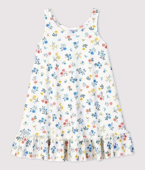 Girls' Sleeveless Cotton Dress MARSHMALLOW white/MULTICO white