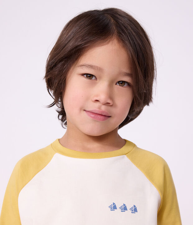 Children's long-sleeved colourblock cotton T-shirt Ecru/multicolor